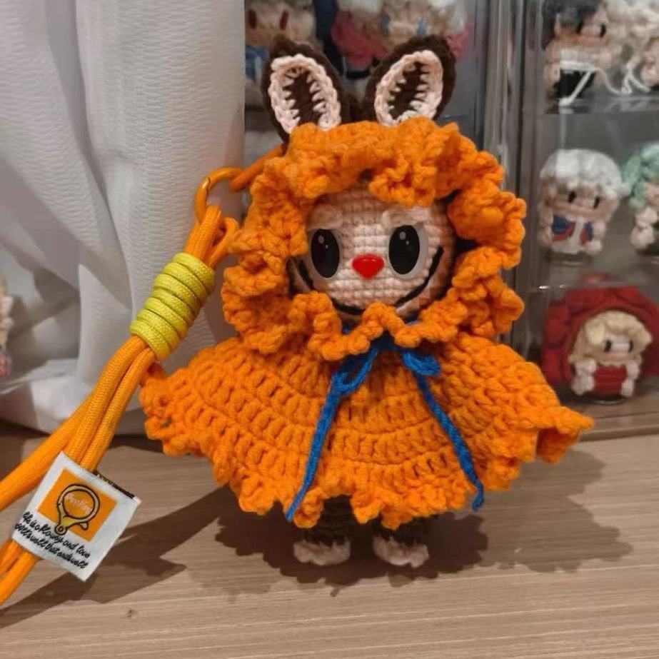 Labubu Doll Pendant Hand-knit DIY Material Wrap Wool Crochet Gift (non-finished Product)
