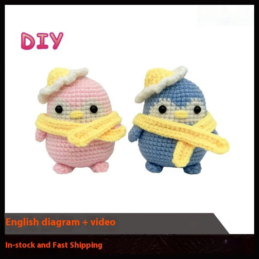 Knitting Dolls Handmade Hook Needle Knitting Wool Penguin Suit Crochet Material Bag DIY Dolls（Unfinished products）