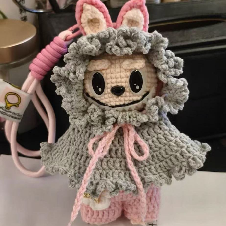 Labubu Doll Pendant Hand-knit DIY Material Wrap Wool Crochet Gift (non-finished Product)