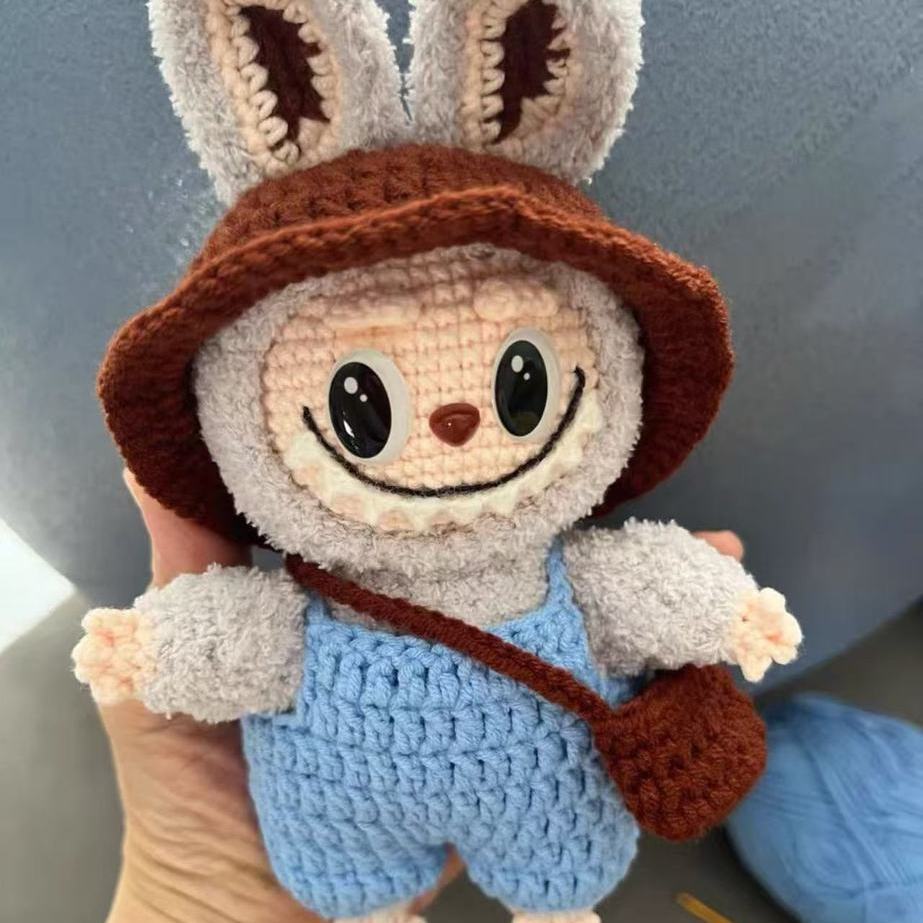 Labubu Doll Pendant Hand-knit DIY Material Wrap Wool Crochet Gift (non-finished Product)