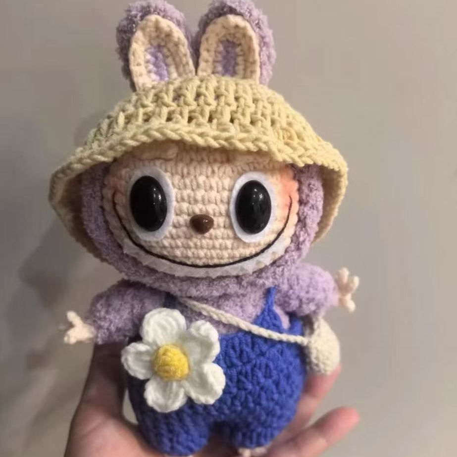 Labubu Doll Pendant Hand-knit DIY Material Wrap Wool Crochet Gift (non-finished Product)